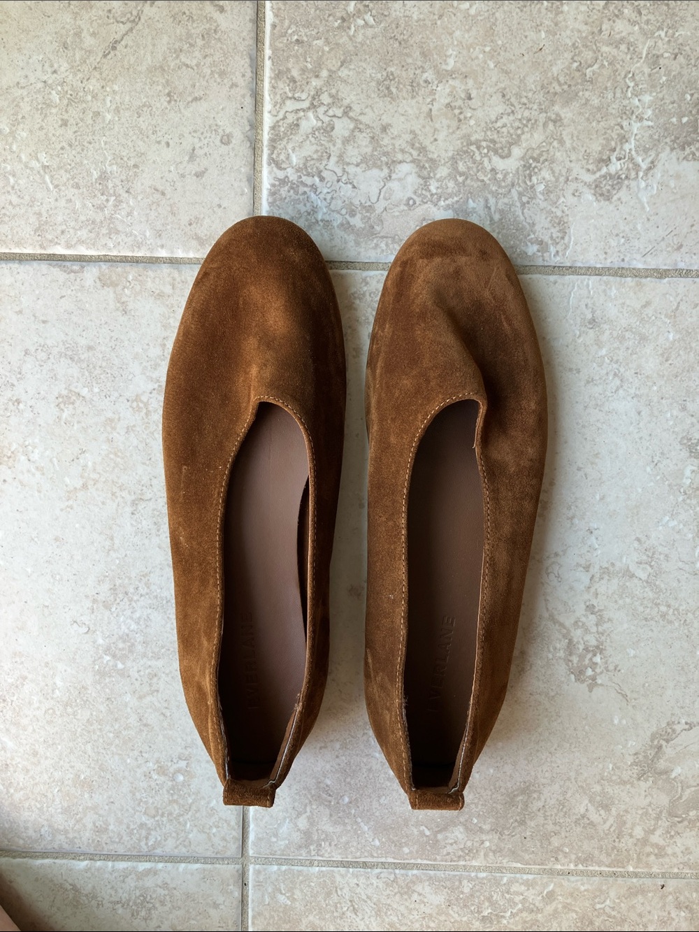 Everlane Suede Ballet Flats in Chestnut Brown